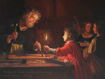 オイルアート Painting - 幼少期のキリスト・ジェラルド・ヴァン・ホンホルスト 18x21インチ USD89