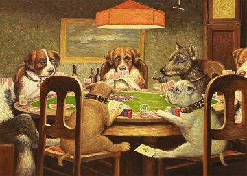割引されたアートはすぐに発送できます Painting - ポーカーをする犬 15.3x20.7 インチ USD138