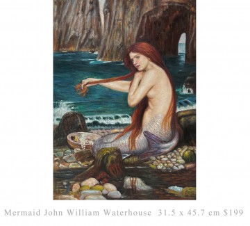 オイルアート Painting - マーメイド ジョン ウィリアム ウォーターハウス 13x18 インチ USD88